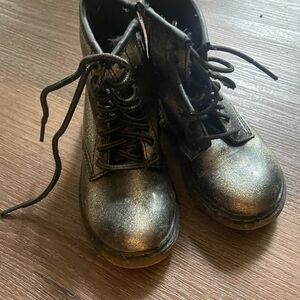 Dr. Martens Black Boots with Metallic Toe Cap and Sturdy Sole